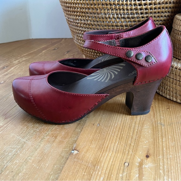 Dansko Shoes - DANSKO RACHEL RED LEATHER MARY JANE HIGH HEEL CLOG